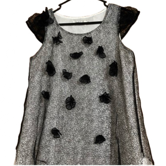 Miroy Women’s Black & White Mesh Layered Floral Embroidered Poplin Dress Sz-S - Picture 2 of 6